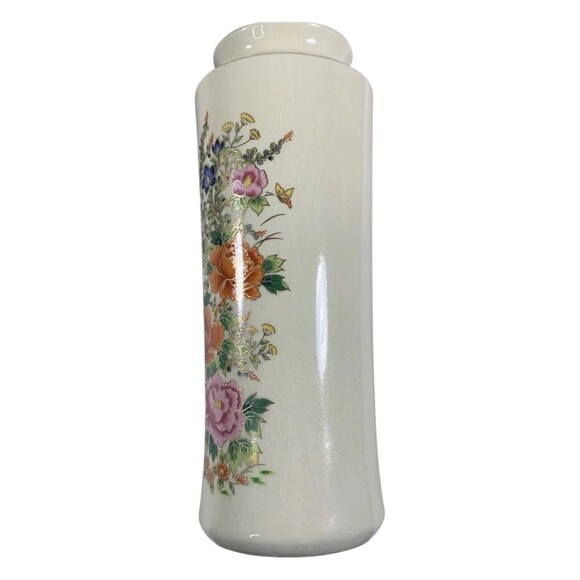 VTG Crackle Glaze Floral Porcelain Vase Gold Rim Gold Inlay  Vintage Made in Japan Crackle Glaze Vase Bird Floral Gold Rim 10”